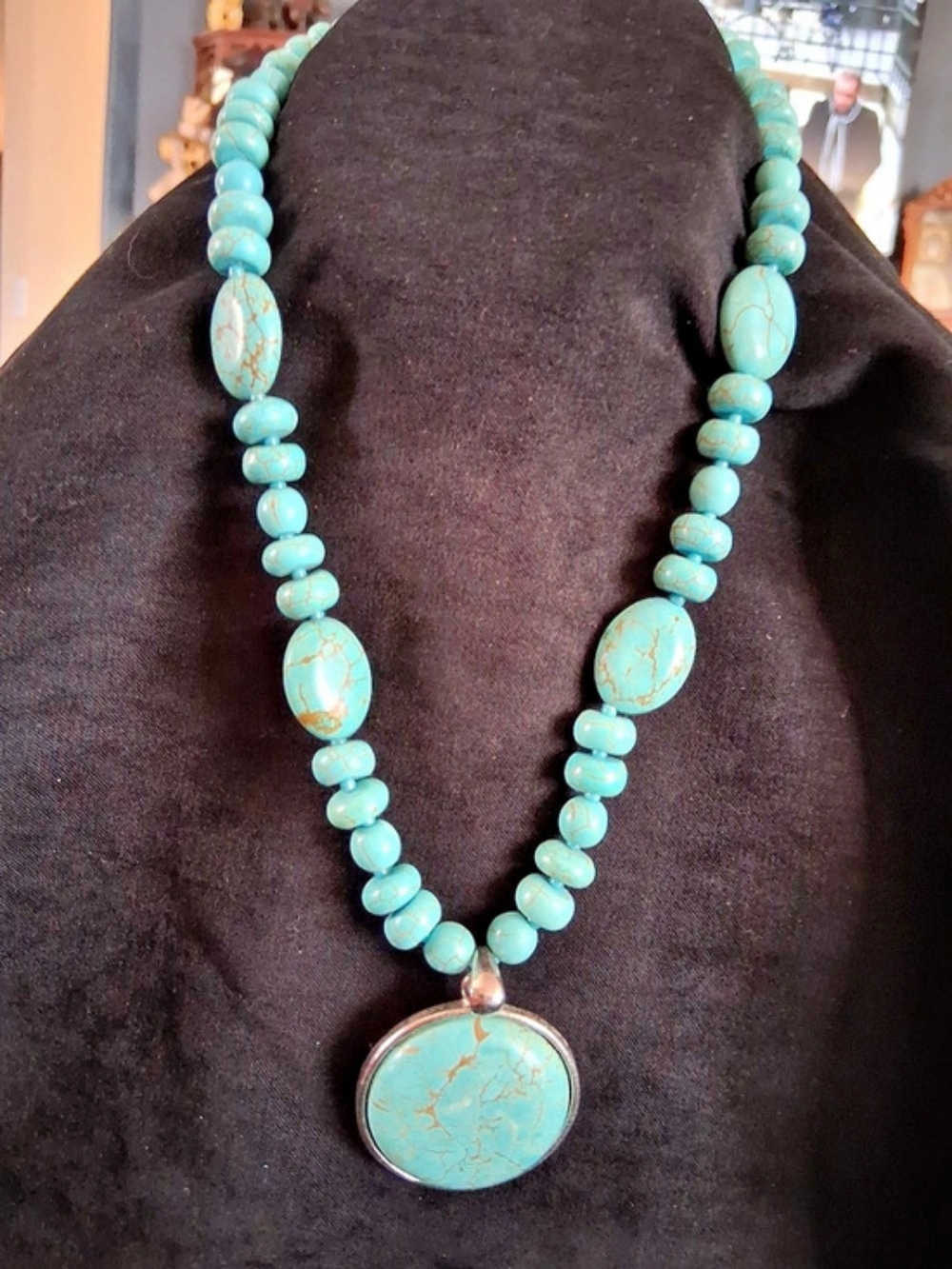 Turquoise-Tone Pendant Beaded Necklace
